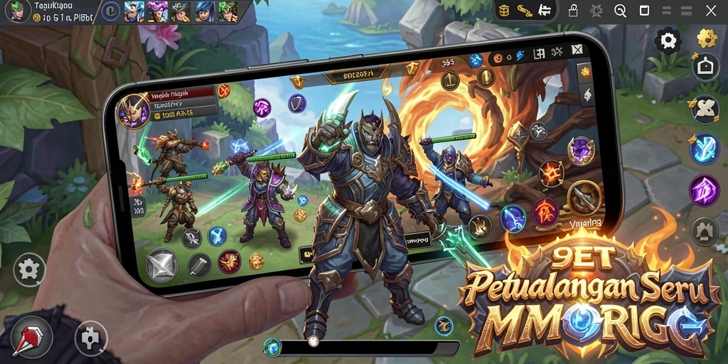Screenshot gameplay 9ET menunjukkan pertempuran seru di dunia MMORPG.