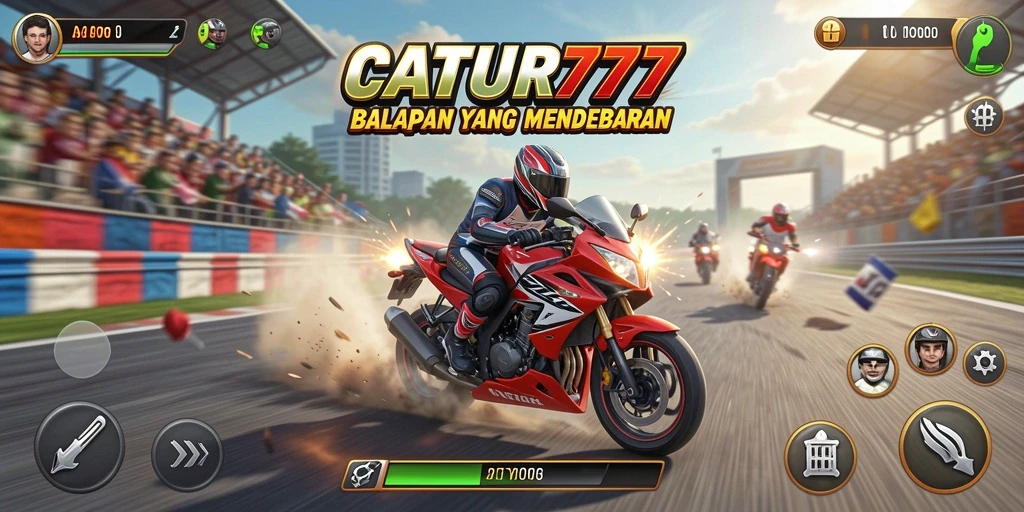 Tampilan gameplay balapan motor yang mendebarkan dan kompetitif.
