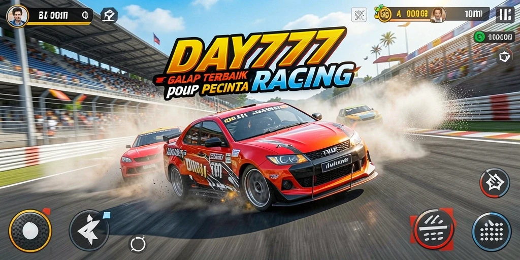 Tangkapan layar utama menunjukkan aksi balap mendebarkan di DAY777.