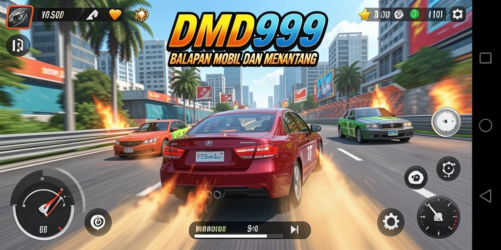 Screenshot gameplay DMD999 dengan aksi balapan seru.