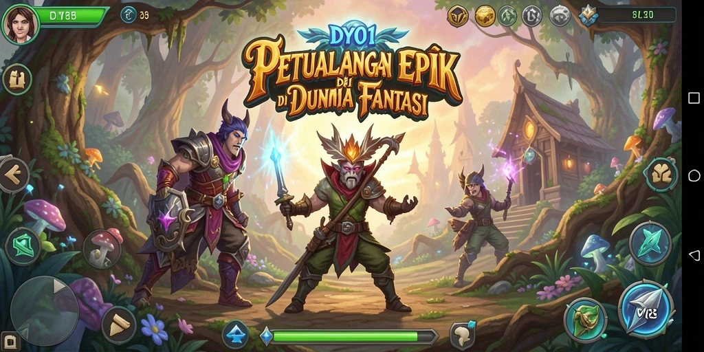 Screenshot utama DY01 menampilkan aksi pertarungan epik di dunia RPG.