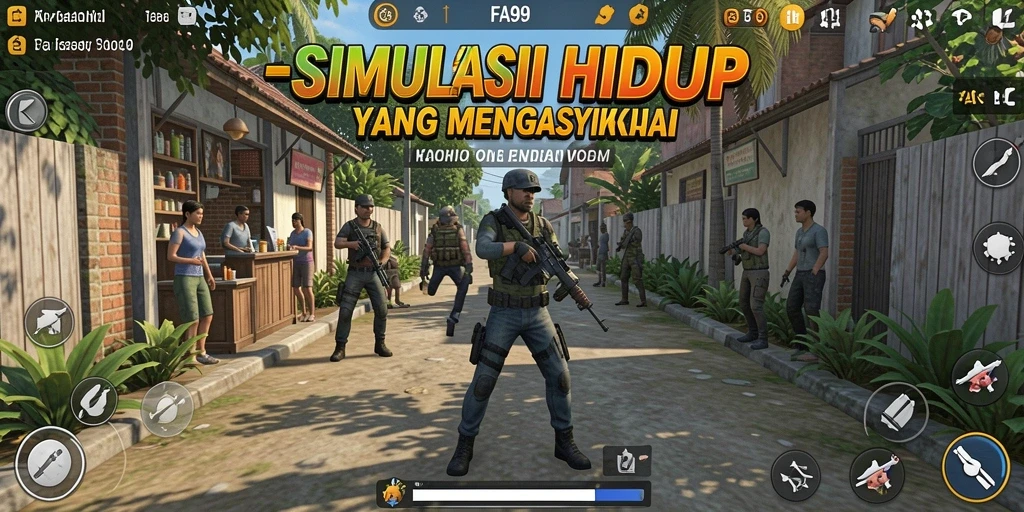 Tampilan gameplay menarik dari FA99 dengan karakter dan lingkungan simulasi.