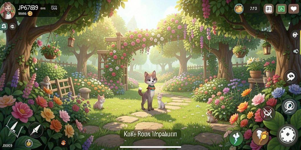 Tangkapan layar game JP6789 menampilkan pesona kebun yang indah dan aktif.
