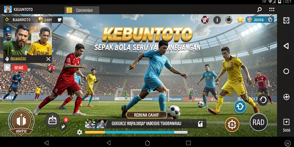 Tampilan gameplay seru dalam KEBUNTOTO menampilkan aksi sepak bola yang mendebarkan.