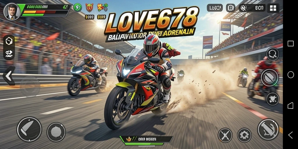 Tampilan gameplay balapan motor yang seru dan mendebarkan.