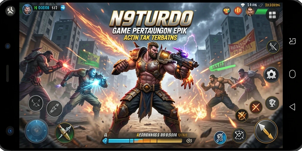 Gameplay intens di N9TURBO dengan karakter pertarungan yang menakjubkan.