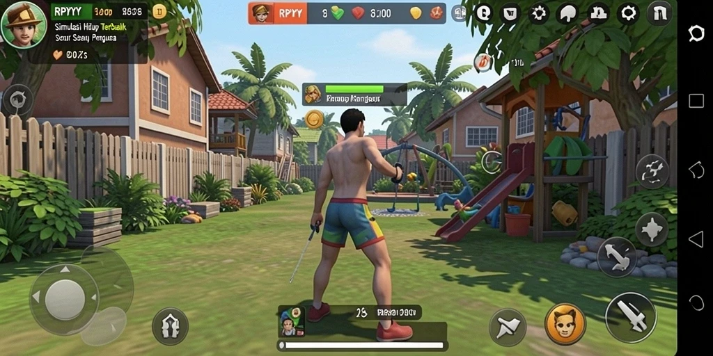 Tampilan gameplay menarik dalam RPYYY menunjukkan simulasi kehidupan.