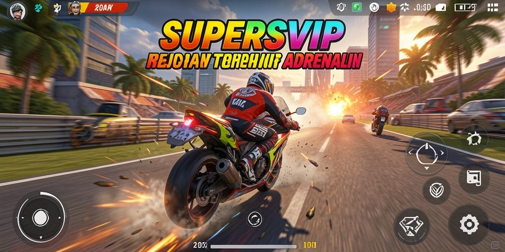 Tampilan menarik dari gameplay balapan motor di SUPERSVIP.